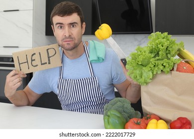 Confused Man Asking For Help In The Kitchen