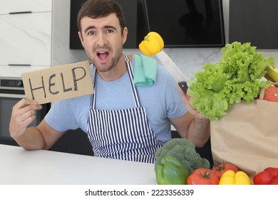 Confused Man Asking For Help In The Kitchen