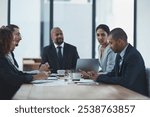 Confused, meeting and business people in office for discussion, brainstorming ideas and planning. Corporate, professional and upset workers in boardroom for feedback, project review and collaboration