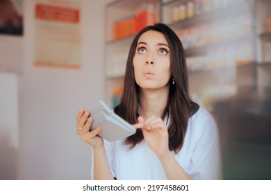 
Confused Pharmacist Calculating Inventory Items In The Drugstore. Stressed Business Manager Bookkeeping Making A Financial Analysis 
