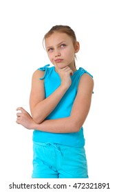 confused preteen girl on white background