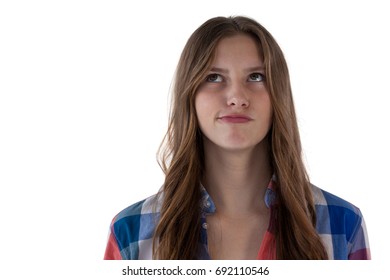 Confused Teenage Girl Standing Against White Stock Photo 692110546 ...