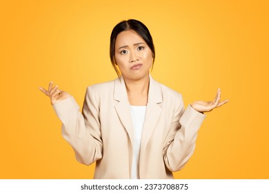 Confused young japanese woman stands confronted with difficult choice, facial expressions pensive. Deep thought, weighs options, encapsulating challenge of decision making, choise - Powered by Shutterstock