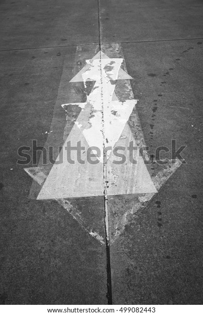 The confusion of traffic symbol on the road
floor - Arrow sign - Black and
White