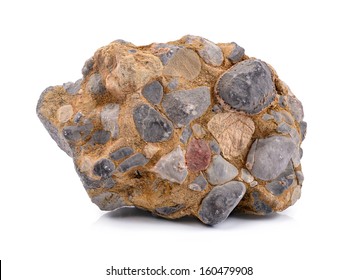 Conglomerate Close-up of a conglomerate stone isolated on white. - Shutterstock ID 160479908