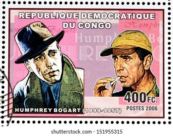 CONGO - CIRCA 2006: A postage stamp printed by CONGO shows image portrait of famous American actor and is widely regarded as an American cultural icon - Humphrey Bogart, circa 2006