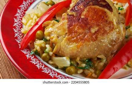Congo Moambe chicken , savory chicken dish popular in Central Africa - Shutterstock ID 2204555805