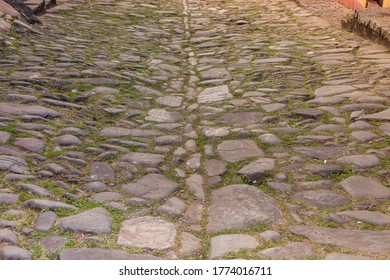 Congonhas/Minas Gerais/Brasil - JUN 27 2020: Paving Stones Of Bom Jesus Street