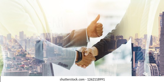 Congratulated the Success of the Organization. Ovation Successful Businessman. People customer service evaluation teamwork. Teamwork cooperation relations strengthen.  - Shutterstock ID 1262118991