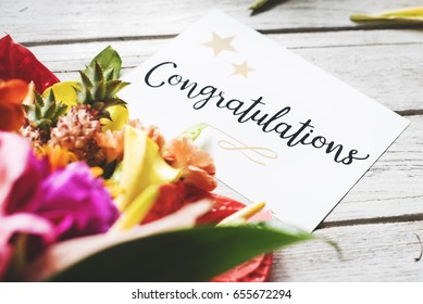 Congratulation card with flower bouquet - Shutterstock ID 655672294