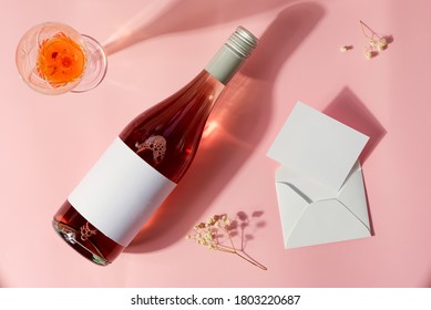 Congratulation Mockup Card With Wine Bottle