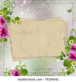  congratulation paper card with flowers  in pink and green