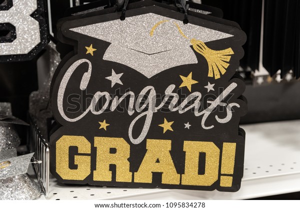 Congratulations Graduate Sign Mortar Board Cap Stock Photo Edit