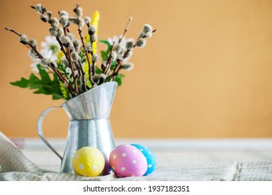 Congratulatory easter background. Background with copy space. Selective focus. Horizontal.