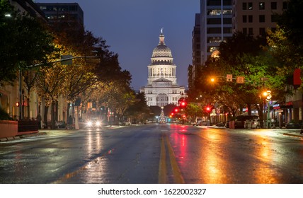 Congress Ave With No Traffic With The Austin Capitol And Christmas TRee In The Background