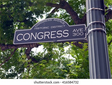 Congress Avenue Street Sign In Austin, Texas