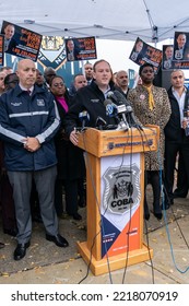 Congressman Lee Zeldin Thanks NYC Correction Officers' Benevolent Association For Endorsement For Governor At Rikers Island Sign On October 24, 2022