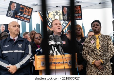 Congressman Lee Zeldin Thanks NYC Correction Officers' Benevolent Association For Endorsement For Governor At Rikers Island Sign On October 24, 2022