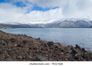 Conguillio Lake, Conguillio National Park, Chile. It Is Located In The Araucania Region Of Chile. The Lake's Surface Area Is 7.5 Km².