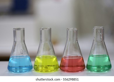 Conical Glass Flasks Color Liquid Inside Stock Photo 556298851 ...