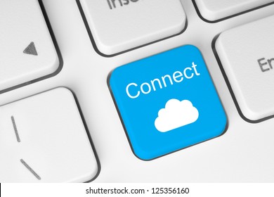 Connect To Cloud Concept On Blue Button Of The Keyboard