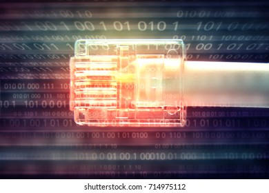connect to internet, computer cable on binary numbers background.