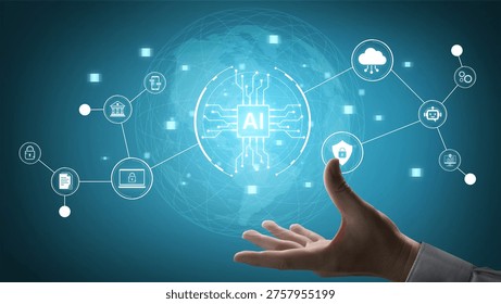 Connected AI platform links cloud services, security, finance and mobile workflows, enabling automation, data analytics and governance for modern digital business. Corpus