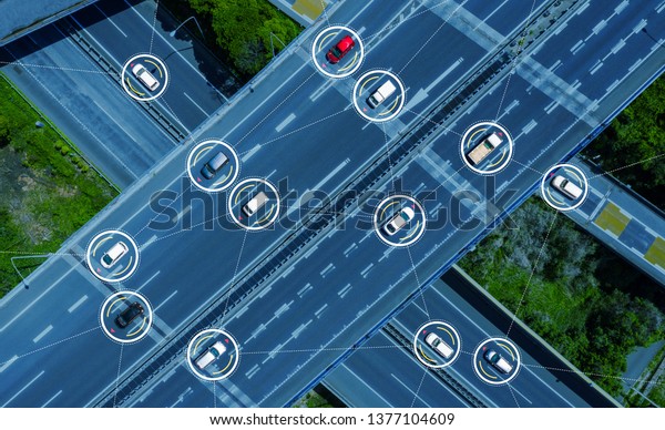 Connected cars concept. ITS (Intelligent Transport\
Systems). Autonomous\
car.