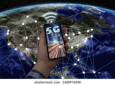 Connected cities to 5G technology - Elements of this image furnished by NASA