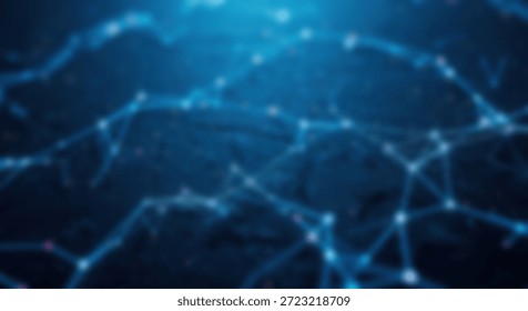Connected Network Blue Technology Lines and Nodes on World Map.