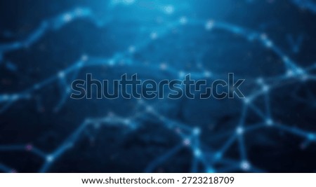 Connected Network Blue Technology Lines and Nodes on World Map.