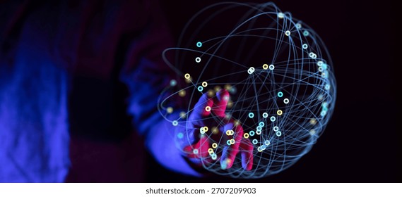Connected network in hand representing global technology and communication.