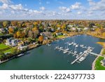 Connecticut bay marina with boats 