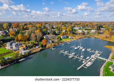 Connecticut bay marina with boats 