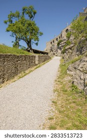 The connecting path between the upper and the lower part of the Citadel of Sisteron, a military construction high above the town