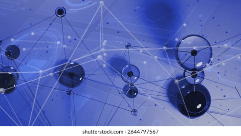 Connecting translucent nodes with connectors forming web in virtual space, highlighting data points. Technology, connectivity, digital, futurism, innovation, network, abstract