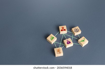 Connection of business attributes in a structure. Creation of successful company. Leadership organizational skills. Business tools services. Stimulating entrepreneurship. Management model - Shutterstock ID 2036594018