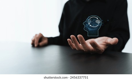 Connection of digital data and information network transformation to business solution idea. Marketing management strategy planning. Knowledge learning process for education success.