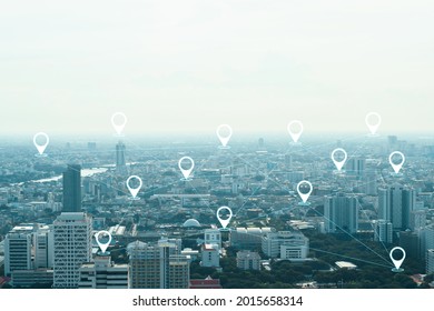connection network map pin navigation cityscape.