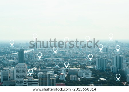 connection network map pin navigation cityscape.