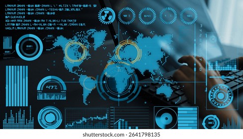 Connection network visualization showing global connection, network communication, digital connection analytic. Connect networks tool support real-time insight and improve connection system. Thunk