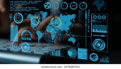 Connection network visualization showing global connection, network communication, digital connection analytic. Connect networks tool support real-time insight and improve connection system. Thunk - Powered by Shutterstock - Get 15% off with code: PIKWIZARD15