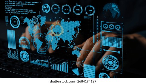 Connection network visualization showing global connection, network communication, digital connection analytic. Connect networks tool support real-time insight and improve connection system. Thunk
