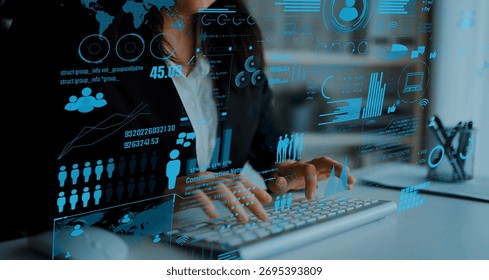 Connection network visualization showing global connection, network communication, digital connection analytic. Connect networks tool support real-time insight and improve connection system. Thunk - Powered by Shutterstock - Get 15% off with code: PIKWIZARD15
