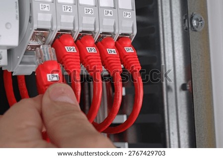 Connection of patchcords with Rj45 connector to Internet sockets. 
