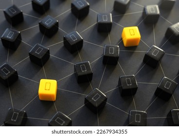 Connection of two phone devices in a telecommunication network. Alternative ways to communicate and exchange messages. Related devices. Peer-to-peer P2P communication. - Powered by Shutterstock