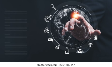 Connection to the world network. Big data analytics and business intelligence. Global business point and line composition concept on a world map. The Metaverse technology of digital links.