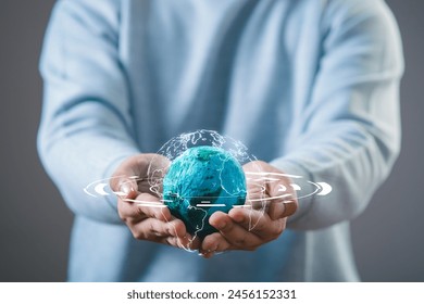 Connection to the world network. Big data analytics and business intelligence. Global business point and line composition concept on a world map. The Metaverse technology of digital links.