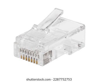 connector rj45 on white background. transparent plug ethernet rj-45 connector to connect to the Internet on a white background