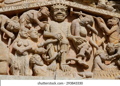 CONQUES, FRANCE, June 19, 2015 : The St.Foy Abbey In Conques Is A Popular Stop For Pilgrims On Their Way To Santiago De Compostela. St. Foy Abbey Was Added To The UNESCO World Heritage Sites In 1998.